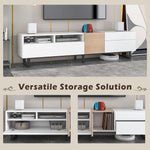 Meuble TV moderne en bois avec rangement, conçu par eprolo, visible avec étagères et espace pour appareils électroniques.