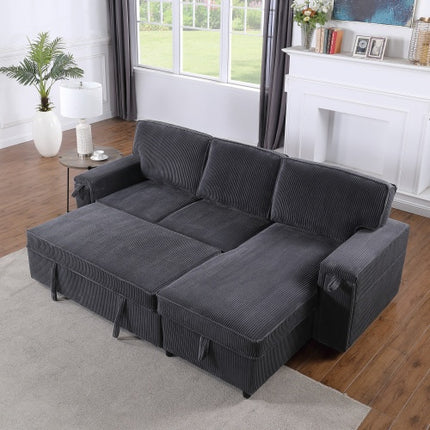 U STYLE Upholstery Sleeper GREY Sectional Sofa With Storage Space