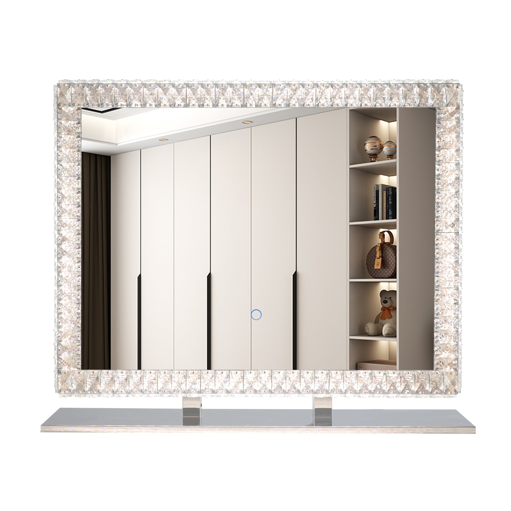Éclairage miroir LED à cristaux eprolo avec lumières dimmables, miroir moderne avec éclairage brillant et réglable.