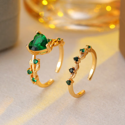 Open Heart All-match Copper Inlaid Zircon Ring Suit