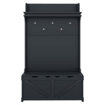Armoire d'entrée eprolo avec bureau de rangement, 5 crochets, tiroirs et étagère en bleu foncé, pour organisation pratique.