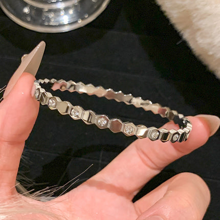 Women's High-grade Diamond Bracelet Silver Titanium Steel Bracelet Wrist Ring