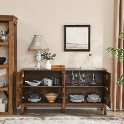 60.5 Mid Century Modern Sideboard Buffet Cabinet With Storage, TV Media Console Table, Storage Cabinet With 4 Doors   Adjustable Shelves For Kitchen Dining Living Room Bedroom Entryway, Walnut