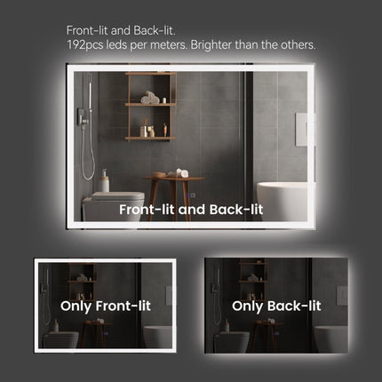 Modern LED Smart Mirror Bathroom Mirror, Front Lit & Back Lit With 3 Color Adjustable, Memory Function, Anti-Fog, Time Mode Control