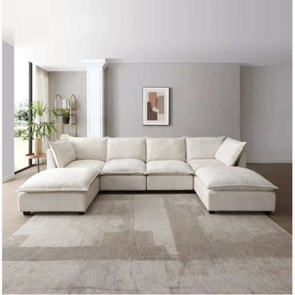 130 Inch Modular Sectional Sofa, Linen Fabric Couch Set With Convertible Ottoman,U Shaped Sofa,comfortable,Freely Combinable Sofa For Living Room, Apartment, Office,Blue, 3 Colors BE