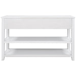 Console d'entrée au design rétro en bois de pin massif blanc antique, avec deux étagères ouvertes, pour salon.