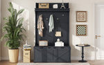 Armoire d'entrée avec bureau de rangement, 5 crochets, tiroirs et étagère en bois foncé, de la marque eprolo.