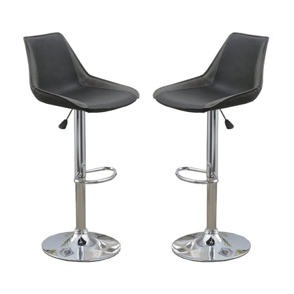 Dining Kitchen Adjustable Bar Stool Chair Ebony Color Wax Polyurethane Leather Chrome Base Modern Set Of 2 Chairs Bar Stool