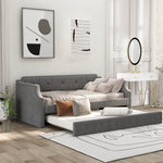 Lits de jour rembourrés eprolo avec tiroir de dessous, structure en tissu gris clair, design moderne pour salon ou chambre.