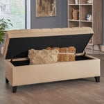 Pouf de rangement Juliana eprolo en tissu gris clair, ottoman pratique pour le rangement et la décoration intérieure.