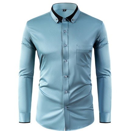 Color Effect Collar Design Solid Color Slim Fit Men's Shirt