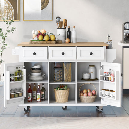 Kitchen Cart With Drop-Leaf Countertop, Cabinet Door, And Storage Racks
