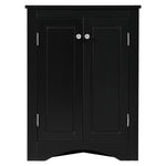 Armoire de rangement noire en triangle pour salle de bain, avec étagères réglables, meuble autoportant pour cuisine ou salle de bain.