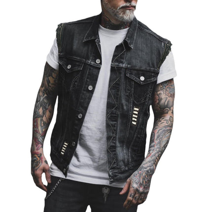 Casual Fashion Motorcycle Bone Print Men's Denim Vest