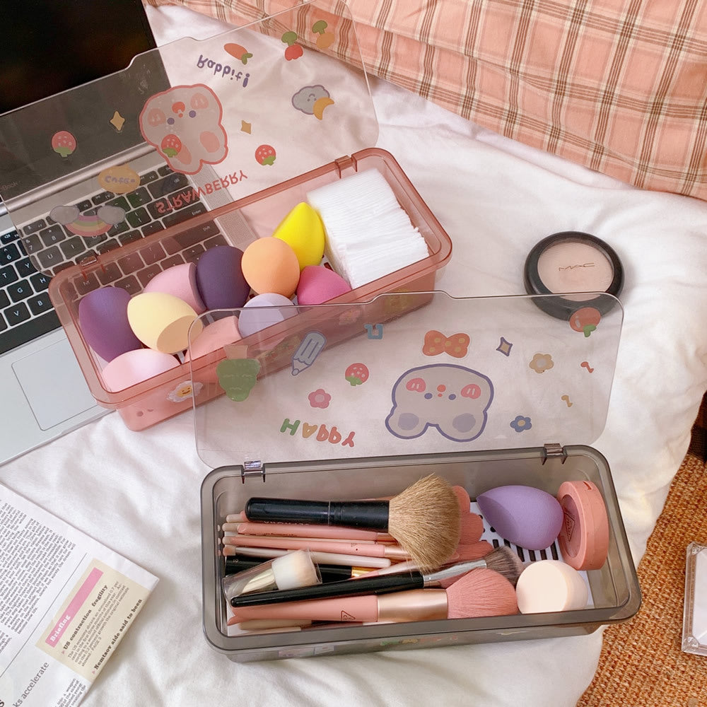 Boîte de rangement pour cosmétiques eprolo, grande capacité, avec couvercle, stockage poussière pour éponges et pinceaux de maquillage.