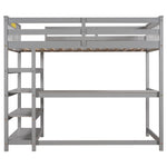 Lit mezzanine double avec rangements, étagères et bureau sous le lit en gris, par eprolo, vue d'ensemble.