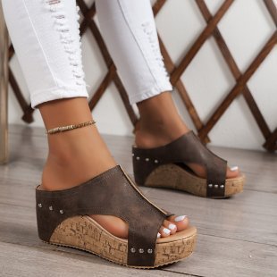 Wedge Sandals Popular Summer New Round Head Thick Bottom Roman Sandals