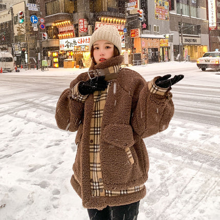 Stitching Padded Lamb Wool Coat