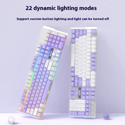 Purple Mechanical Keyboard Mouse Suit Wired Green Axis