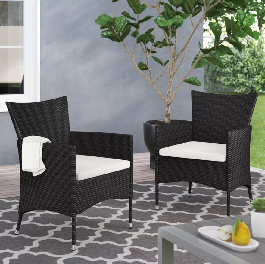 Chaise de salle à manger extérieure eprolo Clementine en rotin multicolore, lot de 2, design élégant pour espace extérieur.