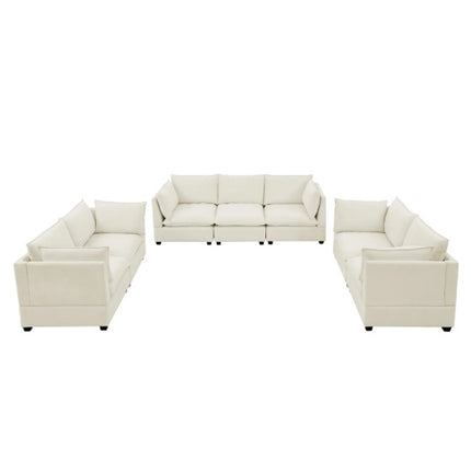 3-Piece Chenille Fabric Upholstered Living Room Furniture Set, Including 3-Seater Sofa AndV2 Loveseat Sofa With Seat And Back Cushion Beige White