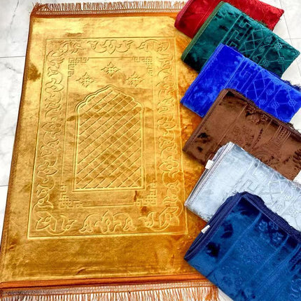 Raschel Embossed Prayer Mat With Tassel Prayer Mat Solid Color