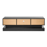 Meuble TV moderne noir de 130 cm avec LED intégrée et finition laquée haute gloss, conçu par eprolo.