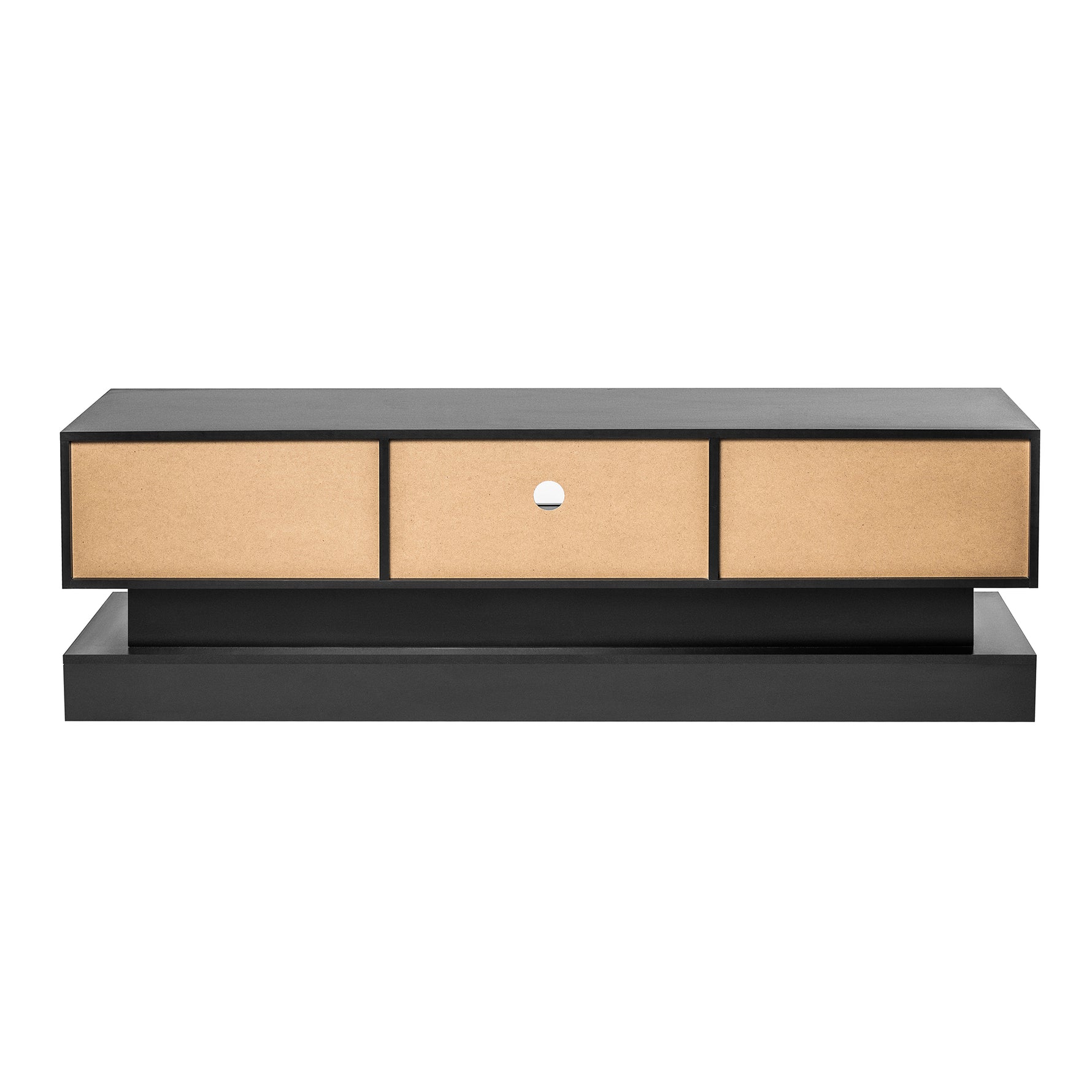 Meuble TV moderne noir de 130 cm avec LED intégrée et finition laquée haute gloss, conçu par eprolo.