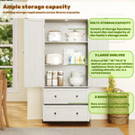 Armoires de cuisine eprolo, grande armoire de rangement antique blanche de 70 pouces avec 2 tiroirs et 3 étagères.