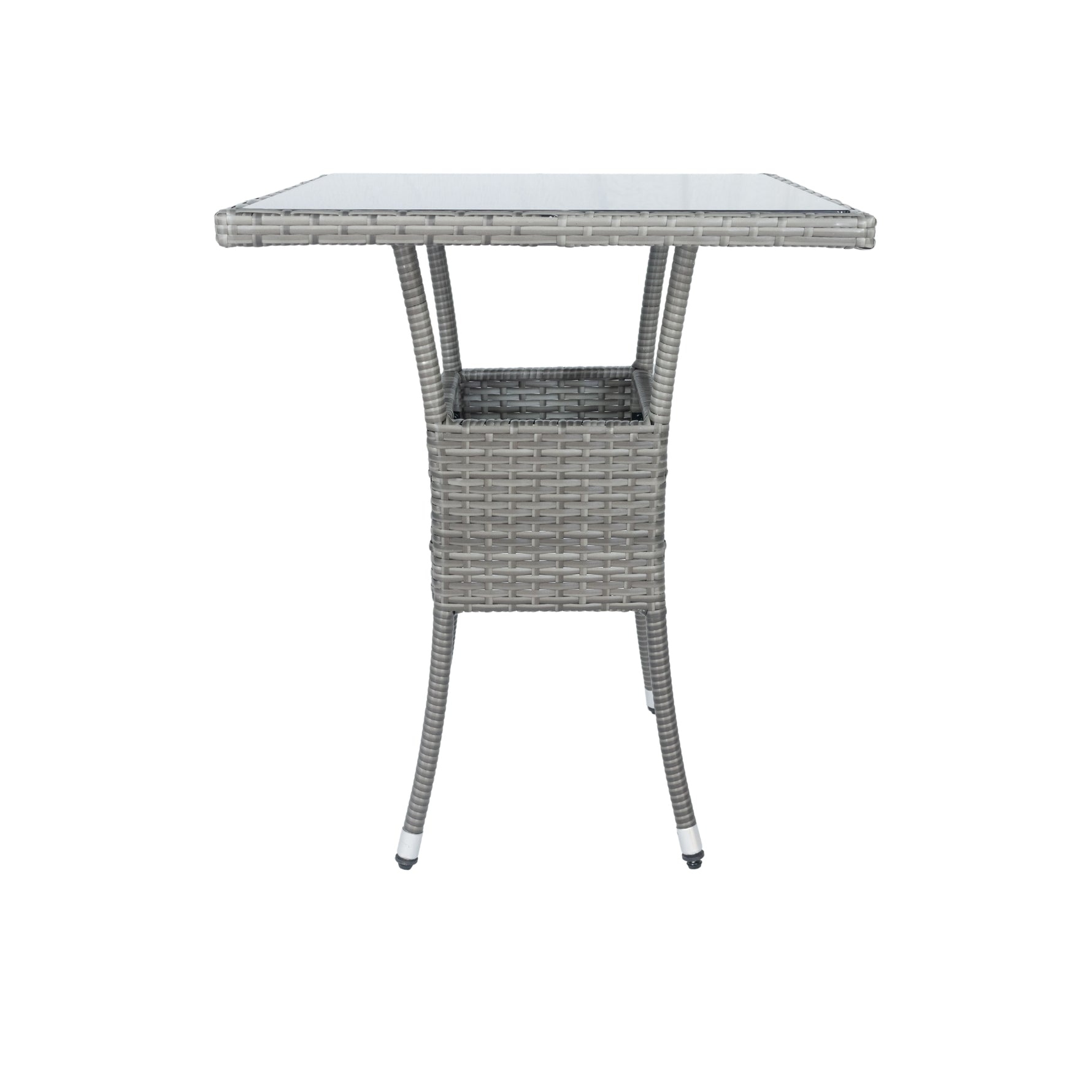 Ensemble de salon de jardin en rotin gris avec 3 pièces et coussins blancs, conçu par eprolo pour un espace extérieur élégant.