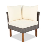 Ensemble de mobilier de patio en rotin eprolo, 9 pièces avec pieds en acacia, sofa, table basse et coussins beiges lavables.