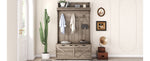 Armoire d'entrée en chêne avec bureau de rangement, tiroirs, 5 crochets et étagère, meuble pratique pour l'entrée.