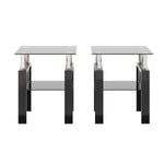 Ensemble de 2 tables en verre trempé noires, tables basses modernes carrées pour salon, tables d'appoint élégantes.