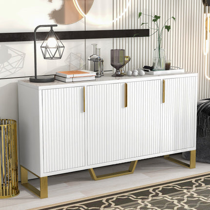 Modern Sideboard Kitchen Cabinet With Four Doors, Metal Handles And Legs And Adjustable Shelves