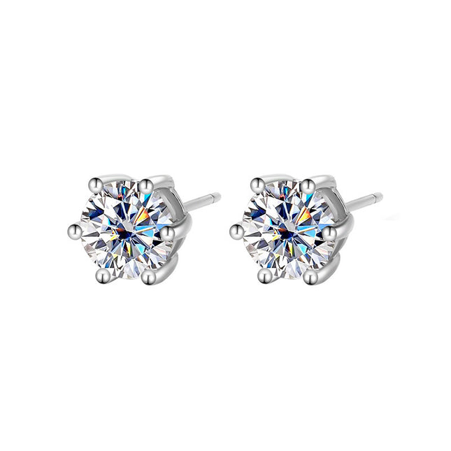 Moissanite Six-claw Ear Studs 1 Karat Simple Graceful