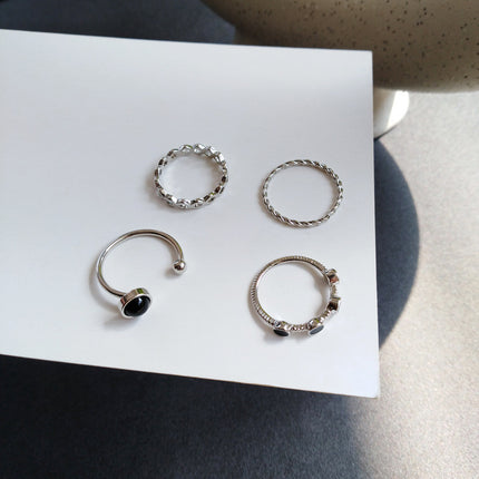 Four-piece Ring Combination Simple And Versatile Black Series Ring
