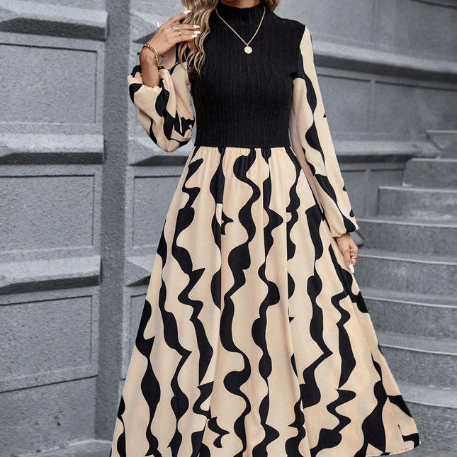 Ladies' Spring And Autumn New Long Sleeve Stripe Printed Elegant Style Dress