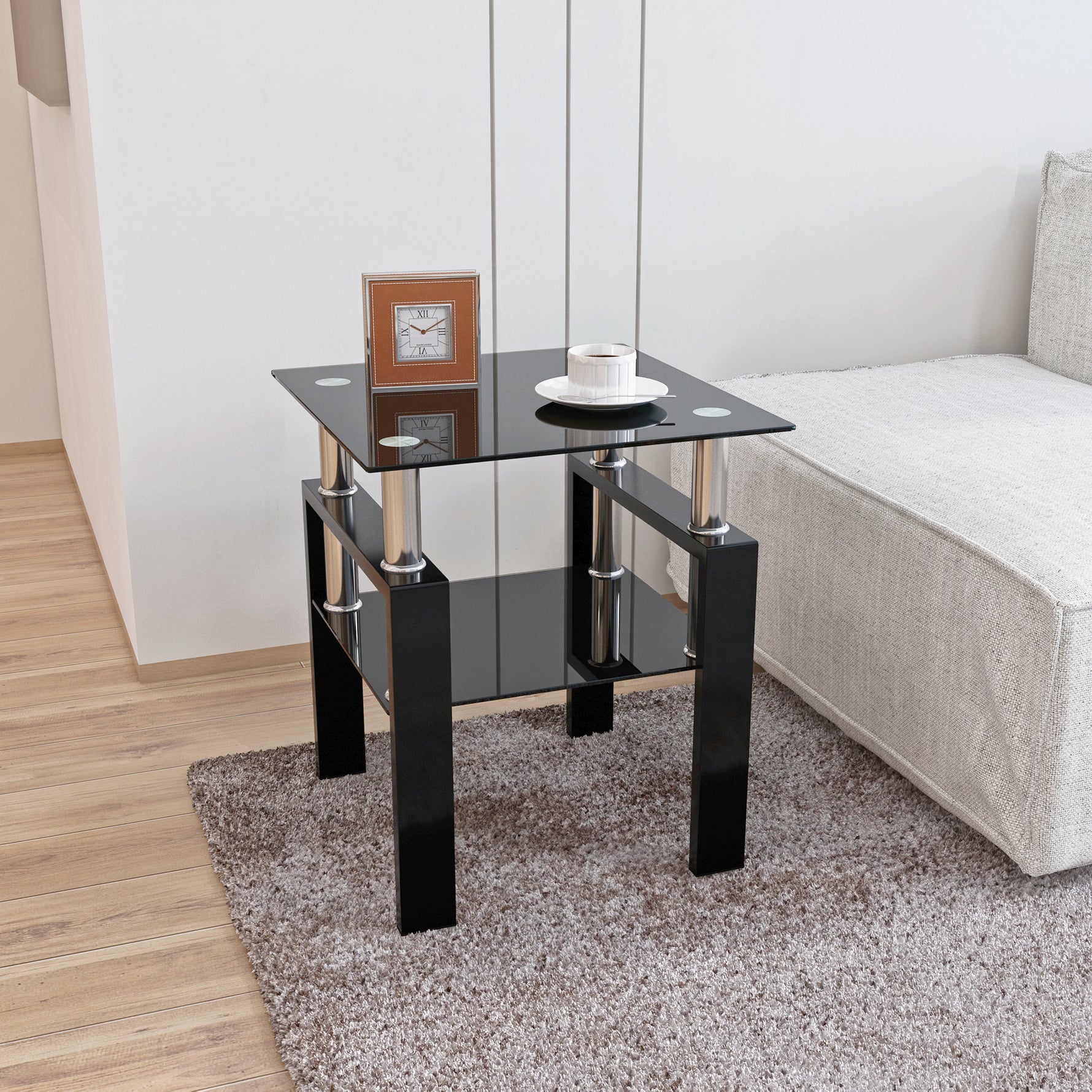 Table basse moderne en verre trempé noir, carrée, pour salon, table d'appoint élégante de la marque eprolo.