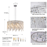 Lustre rond en cristal argenté de luxe eprolo, chandelier élégant avec pendentifs en cristal brillant et structure en métal argenté.