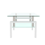 Table basse blanche en verre moderne eprolo, table d'appoint centrale pour salon, mobilier de salon élégant et contemporain