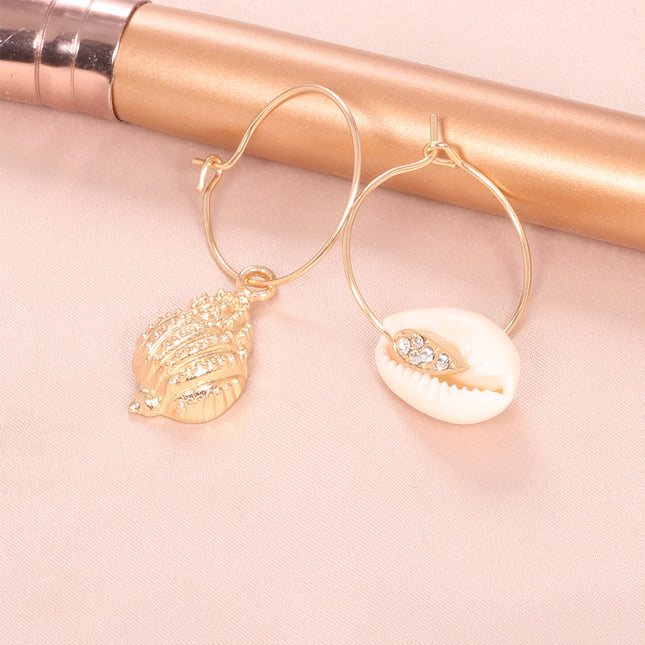 Bohemian Natural Gold-plated Shell Exaggerated Pearl Tassel Eardrops Stud Earrings