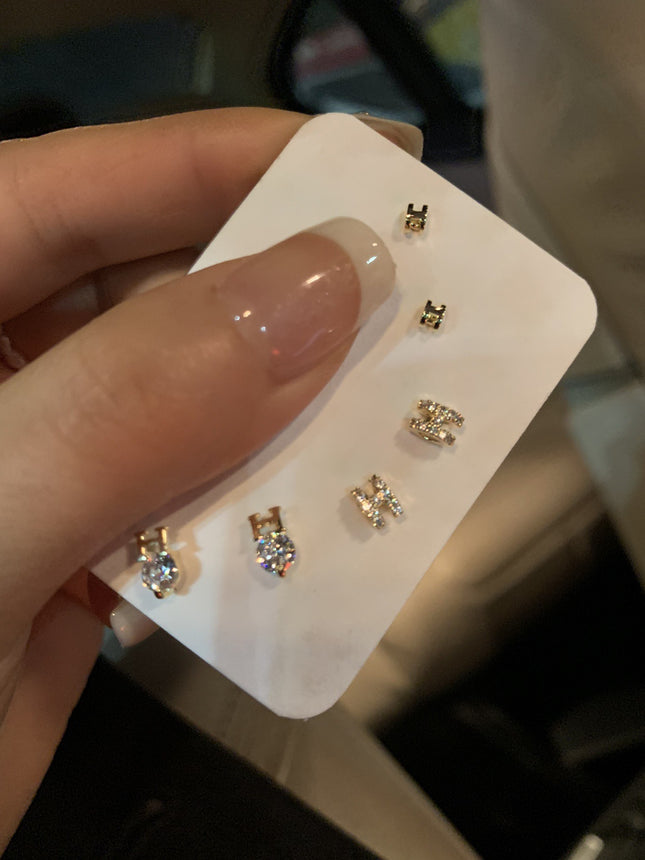 H Alphabet Letter Earrings Women's Silver Needle Small Delicate Earrings