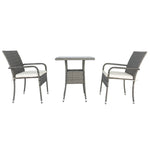 Ensemble de conversation en rotin gris avec 3 pièces et coussins blancs, mobilier de patio eprolo, idéal pour extérieur.