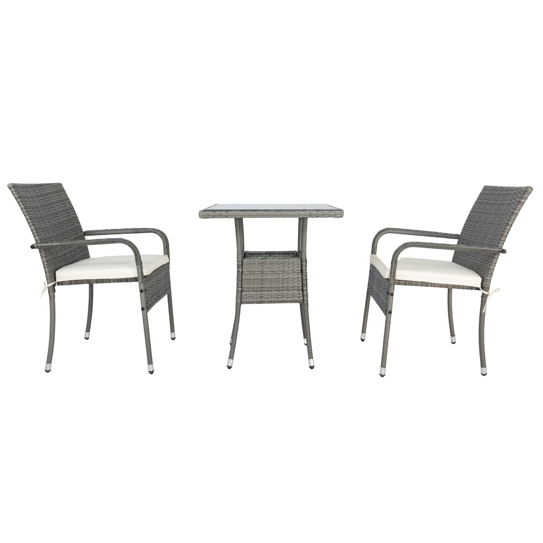 Ensemble de conversation en rotin gris avec 3 pièces et coussins blancs, mobilier de patio eprolo, idéal pour extérieur.