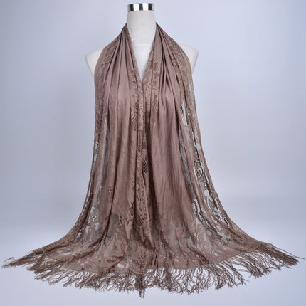 Scarf Hijab Solid Color Lace Hollow Tassel