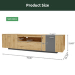 Meuble TV moderne de 70 pouces en bois gris clair, style contemporain, avec espace de rangement et support solide.