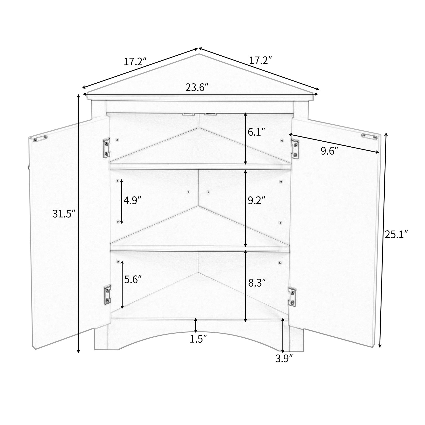 Armoire de rangement pour salle de bain noire en forme de triangle avec étagères ajustables et design autonome, par eprolo