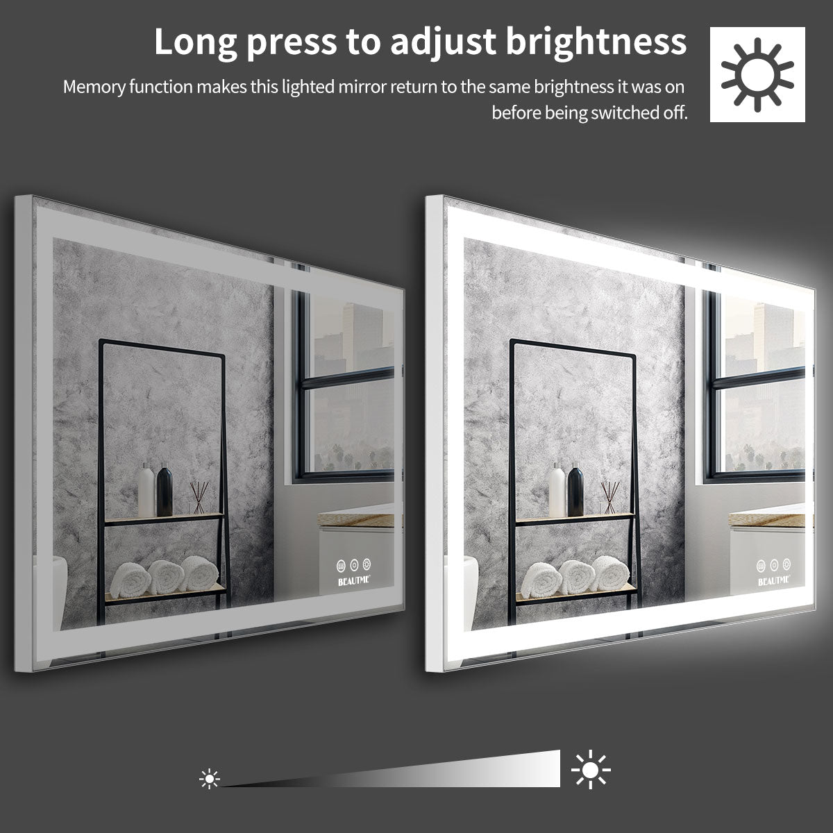 Miroir de maquillage LED pour salle de bain eprolo, 48x24 pouces, miroir lumineux rectangulaire avec cadre blanc