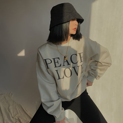 Autumn and winter thick inner sanding peace love loose sweater