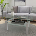 Table basse blanche en verre moderne de la marque eprolo, meuble de salon central et d'appoint élégant.